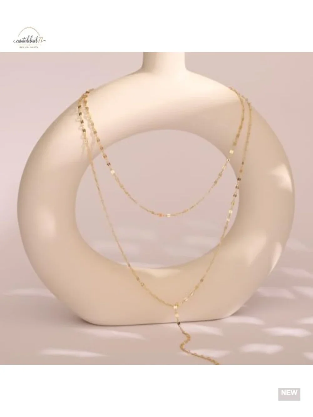 14K Gold Plated Layered Y-Necklace Set Dainty Chain Leaf Design Hypoallergenic